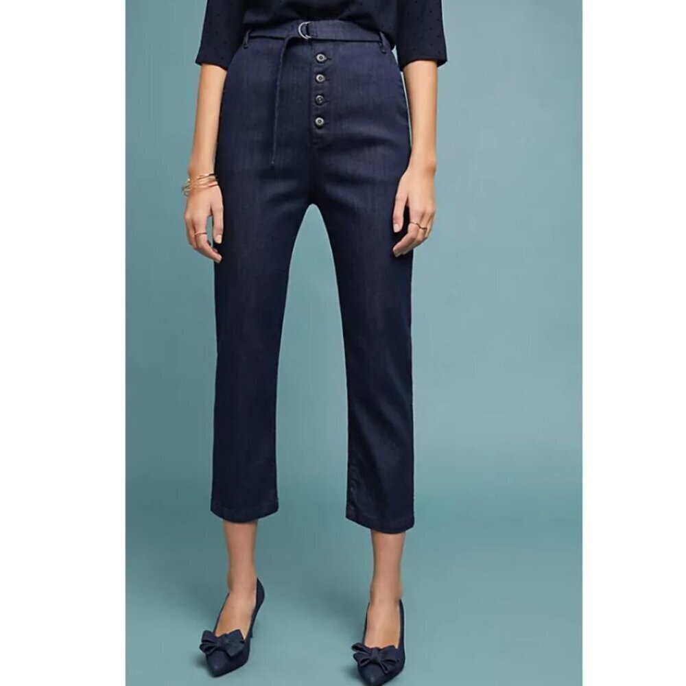 Anthropologie 3x1 Jeans Womens 25 Blue High-Rise Straight Crop Button Fly Belted
